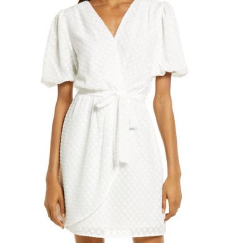 Fraiche by J. White Dot Jacquard Faux Wrap Dress